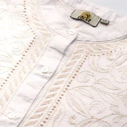 ADA White & Peach-Coloured Ethnic Motifs Embroidered Chikankari Kurti image 2