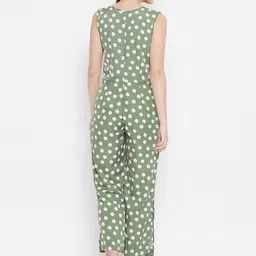 Belle Fille Women Olive Green & White Polka Dot Print Basic Jumpsuit image 5