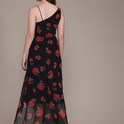 MANGO Floral Print Cowl Neck Asymmetric Georgette Party Fit & Flare Maxi Dress image 3