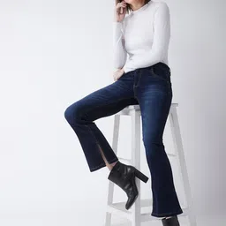 Miss Chase Women Navy Blue Bootcut Mid-Rise Clean Look Stretchable Jeans-picture-30