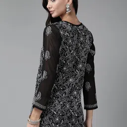 ADA Black & White Ethnic Motifs Embroidered Chikankari Handloom Kurti image 3
