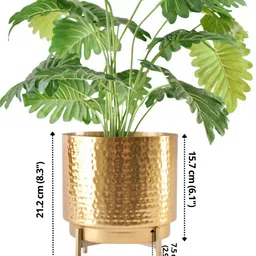 BEHOMA Gold Hammered Metal Planter With Stand image 4