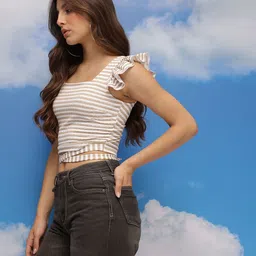 CORSICA Checked Flutter Sleeve Crop Top image 2