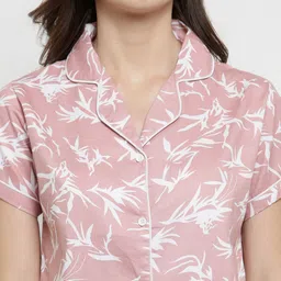 Claura Women Pink & White Feather Print Pyjamas Set image 2