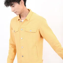 KETCH Men Yellow Solid Denim Jacket image 4