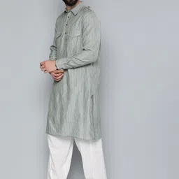 HERE&NOW Men Pathani Pure Cotton Kurta with Pyjamas image 4