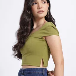 glitchez Checked Sweetheart Neck Crop Top image 2