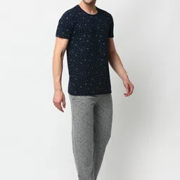 mack jonney VIMAL JONNEY Men Navy Blue & Grey Printed Night suit image 2