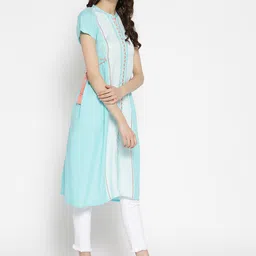 AURELIA Women Blue Striped A-Line Kurta image 2