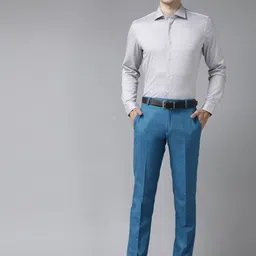 Hangup Men Blue Regular Fit Solid Formal Trousers image 2