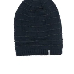 iSWEVEN Unisex Blue Self-Design Woven Expandable Beanie image 3