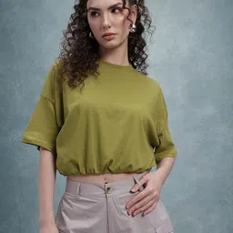 The Roadster Life Co. Drop-Shoulder Sleeves Crop Blouson Top image 3