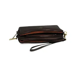 CALFNERO Unisex Brown Solid Leather Zip Around Wallet image 5