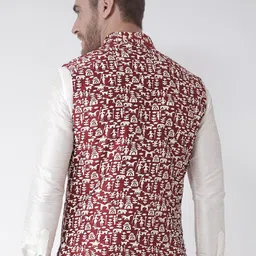 DEYANN Red Printed Nehru Jacket image 4