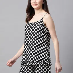 Meeranshi Women Black & White Pure Cotton Polka Dots Print Nightsuit image 2