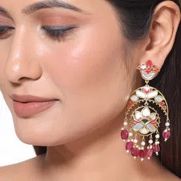 Voylla Gold-Plated & Pink Oxidised Classic Drop Earrings-image-32