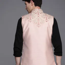 Manyavar Men Pink Woven Nehru Jacket image 2