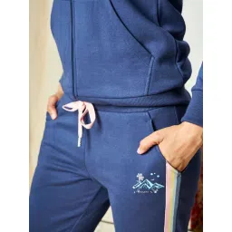 July Nightwear Winter Collection For Women Blue Fleece Track Suit with Zipper image 4