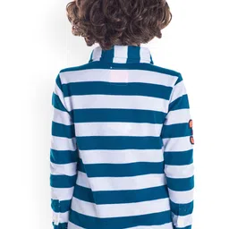 Cherry Crumble Boys White & Blue Striped Polo Collar T-shirt image 5