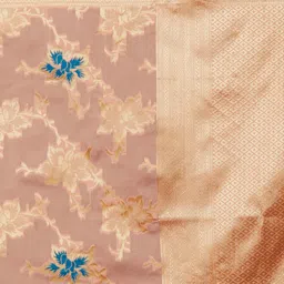 Mitera Peach-Coloured & Gold-Coloured Silk Blend Woven Design Kanjeevaram Saree image 2