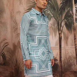 Sangria Men Geometric Print Pure Cotton Kurta image 2