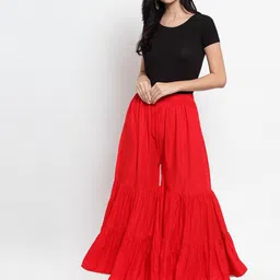 Clora Creation Women Red Solid Flared Palazzos image 5