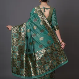 Mitera Teal Green & Gold-Toned Silk Blend Woven Design Kanjeevaram Saree image 4