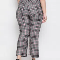 Amydus Women Plus Size Black & Pink Regular Fit Checked Tummy Shaper Parallel Trousers image 4