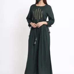 Juniper Women Green & Gold-Colour Embroidered Basic Jumpsuit image 4
