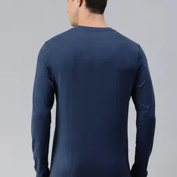 U.S. Polo Assn. Men Navy Blue Solid Pure Cotton Henley Neck Lounge T-shirt image 4