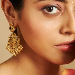 Kushal's Fashion Jewellery Gold-Plated Stone-Studded Beaded 92.5 Pure Silver Drop Earrings-picture-55