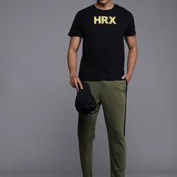 HRX By Hrithik Roshan Men Striped Thyme Terry Track Pants image 4
