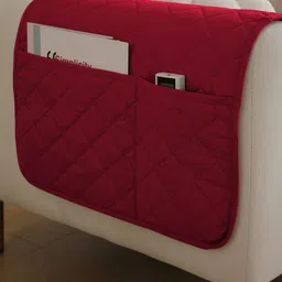 HOKIPO Red 3 Seater Sofa Seat Mat & 2 Armrest Covers With Pockets image 3