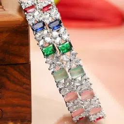 Rubans Set of 2 Rhodium-Plated Multicolor AD & Cubic Zirconia Studded Floral Bangles image 2