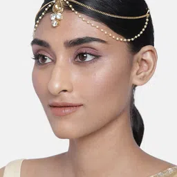 I Jewels Women White Gold-Plated Traditional Pearl Layer with Stone Studded Mathapatti-picture-26