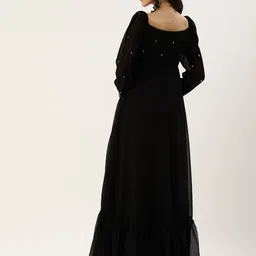 Ethnovog Black Made To Measure Ethnic Motifs Embroidered Mirror Work A-Line Maxi Dress image 3