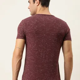 Flying Machine Men Burgundy Melange Effect Henley Neck T-shirt image 3