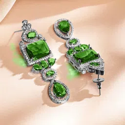 Rubans Rhodium-Plated Emerald Green & White Cubic Zirconia Studded Luxe Jewellery Set image 3