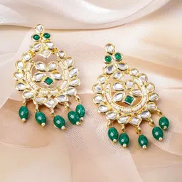 Rubans 18K Gold-Plated Kundan Studded & Emerald Green Beaded Traditional Choker Set image 5