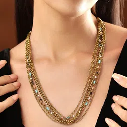 Rubans Voguish Gold-Toned & Turquoise Blue Gold-Plated Layered Necklace-image-39