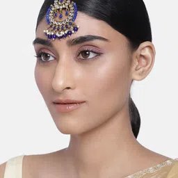 I Jewels Women Blue Gold-Plated Kundan & Pearl Studded Maang Tikka-image-63