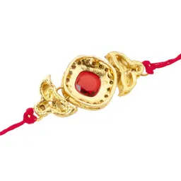 Sukkhi Rakhi Men Gold-Plated Maroon & White Stone-Studded Rakhi With Roli Chawal & Greeting Card image 3