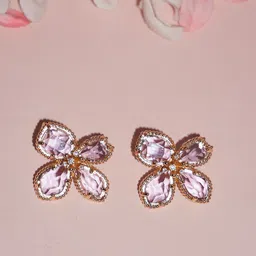 Niscka Gold-Plated Artificial Stone Studded Floral Shaped Studs image 2