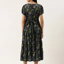 Nejo Floral Printed Puff Sleeve Maternity A-Line Midi Dress image 2