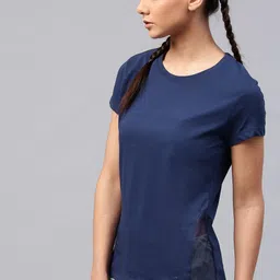 HRX by Hrithik Roshan Women Navy Blue Nautical Cotton T-shirt image 4