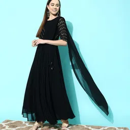 Kvsfab Floral Embroidered Zari Georgette A-Line Maxi Dress image 2