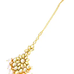 PANASH Gold-Plated Kundan Studded & Pearls Beaded Maang Tikka image 3
