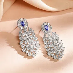 Rubans Rhodium-Plated Rich Purple Cubic Zirconia Floral & Leaf-Inspired Luxe Jewellery Set image 4