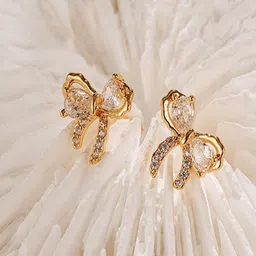 aquastreet AQUASTREET18K Gold Plated Waterproof Anti-Tarnish Zircon Bow Stud Earrings image 4