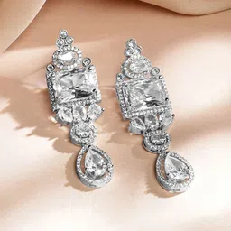 Rubans Rhodium-Plated White Cubic Zirconia Studded Statement Luxe Jewellery Set image 2